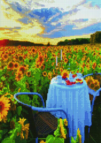 Diamantový obrázek - snídaně mezi slunečnicemi  30 x 40 cm