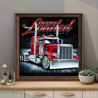 Diamantový obrázek - červený tahač 30 x 40 cm