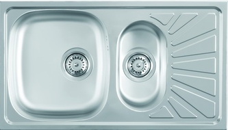 Metalac Inko, nerezový dřez LUNA FLEX 1,5D s odkap. vaničkou, pravý, nerez 0,5 mm (770 x 435 x 155 mm), průměr 90 mm pro sifon, 5 let záruka