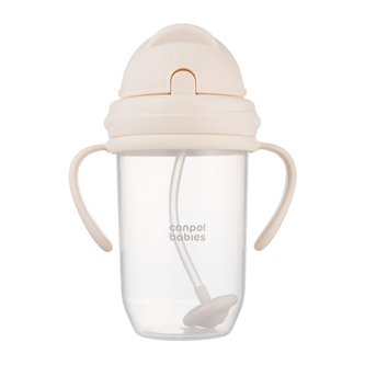 Canpol babies Hrneček nevylévací se slámkou a závažím 270ml krémový