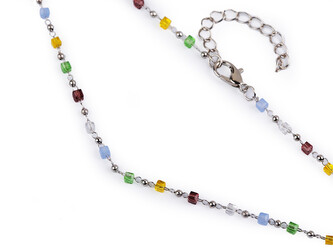 Náhrdelník z nerezové oceli se skleněnými korálky a perlami - 1 ks - 4 multikolor stříbrná