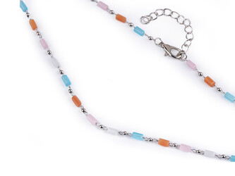 Náhrdelník z nerezové oceli se skleněnými korálky - 1 ks - 5 multikolor stříbrná