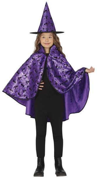 Dětský set fialová čarodějnice - plášť a klobouk