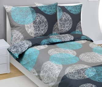 Povlečení bavlněné - Tyrkysová,Šedá - 140x220, 70x90 cm