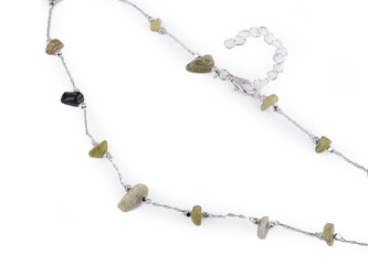 Náhrdelník z nerezové oceli se skleněnými korálky - 1 ks - 4 zelená sv. stříbrná