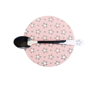 Podtácek + lžička - Růžová,Šedá,Bílá - průměr 12cm