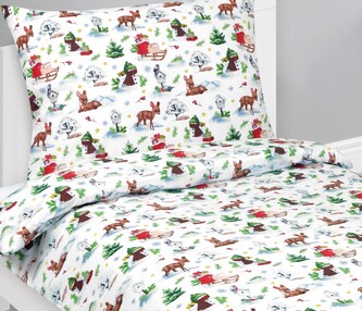 Povlečení bavlněné - Vánoce - Bílá,Zelená,Červená - 140x200, 70x90 cm