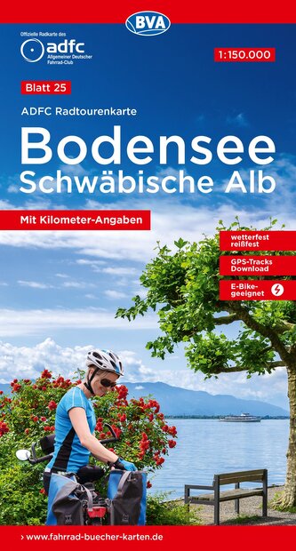 ADFC-Radtourenkarte 25 Bodensee Schwäbische Alb 1:150.000, reiß- und wetterfest, E-Bike geeignet, GPS-Tracks Download, mit Kilom