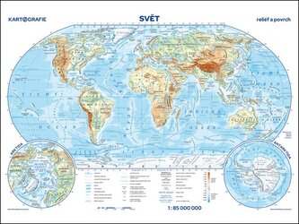 Svět - reliéf a povrch / státy a území - příruční mapa 1:85 000 000