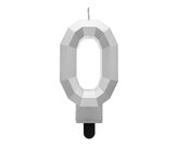 Świeczka cyferka 0 - Diament metalik srebrny 7,6cm