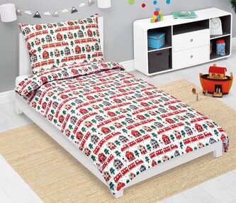 Povlečení bavlněné - Vánoce - Bílá,Zelená,Červená - 140x200, 70x90 cm