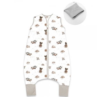 Teplejší spací vak s nohavičkami, bavlna, Méďa pilot - bílá, béžová, vel. M