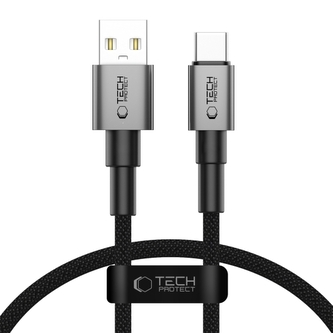 Datový kabel TechProtect Ultraboost, USB A na USB C, 15W/3A, délka 25cm, barva iron grey