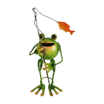 Kovová žába s rybou 28 cm zelená