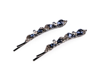 Sponky do vlasů / pinetky s broušenými kamínky - 2 ks - modrá tmavá antracit