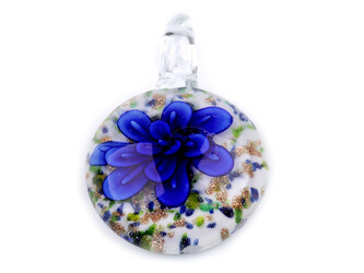 Skleněný přívěsek květ Ø31 mm - 1 ks - 3 modrá