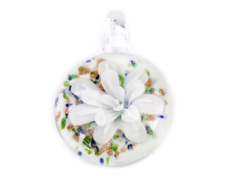 Skleněný přívěsek květ Ø31 mm - 1 ks - 2 bílá