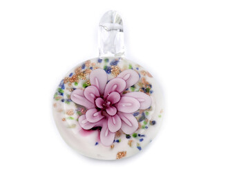 Skleněný přívěsek květ Ø31 mm - 1 ks - 1 růžová sv.