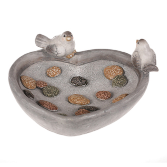 Krmítko/pítko pro ptáčky z magnezia - miska s ptáčky, barevné kamínky.