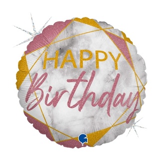 Foliový balonek mramorový Happy Birthday Rose Gold, 45 cm