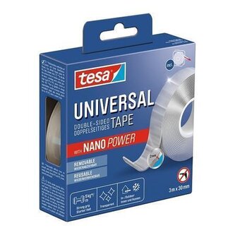 Lepicí páska "Universal Nanotape", transparentní, oboustranná, snímatelná, 30 mm x 3 m, TESA 55810-0
