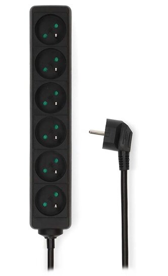NEDIS napájecí prodlužovací zásuvka/ úhlová/ 6x zásuvka/ černá/ 1,5m
