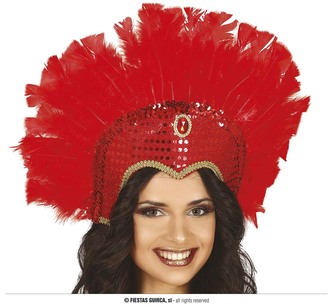 Fiestas Guirca Červená péřová čelenka s flitry Samba