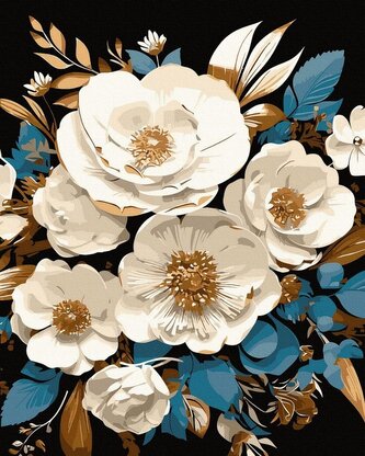 Malowanie po numerach + złota farba - Biała...