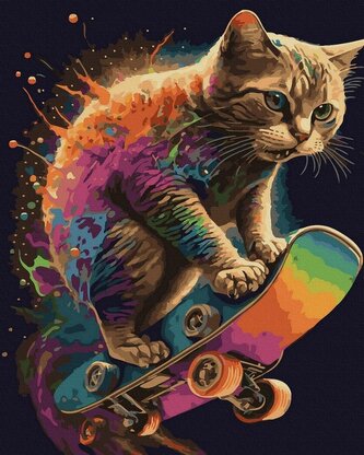 Malowanie po numerach czarne płótno - Kotek na...