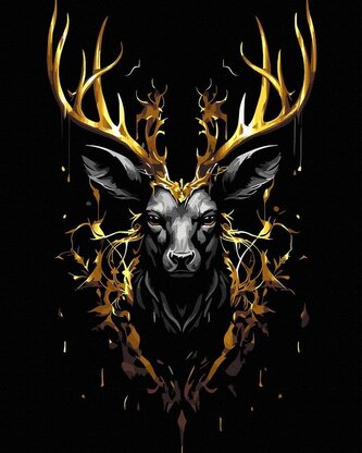 Malowanie po numerach + złota farba - Złoty jeleń