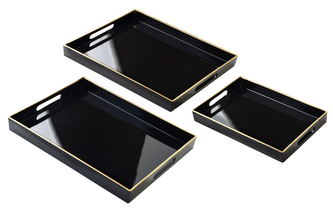 BLANCHE BLACK Komplet 3 Tac dekoracyjnych 40x30x4cm/35x25x3,5cm/30x20x3,5cm