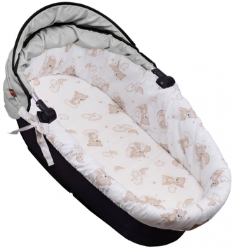 Bavlněná vložka do kočárků/koše s pěnovou matrací, Malý medvídek . béžová/bílá