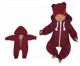Z&Z Dětský teplákový overálek s kapucí, bordó, vel. 62; 62 (2-3m)