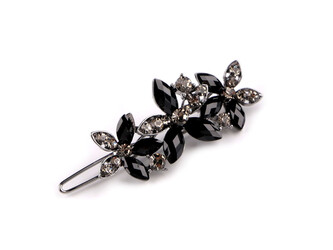 Sponka do vlasů s broušenými kamínky květy - 1 ks - černá