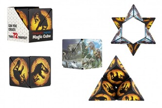 Hlavolam kostka magnetická dinosaurus plast 2 druhy v krabičce 6x6x6cm