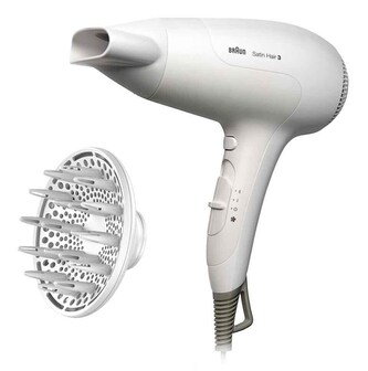 Braun Satin Hair 3 HD385 PowerPerfection fén na vlasy, 2000 W, 2 rychlosti, 3 teploty, bílá