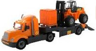 Polesie 55705 Majka samochód-holownik + wózek widłowy + klocki 30el w siatce