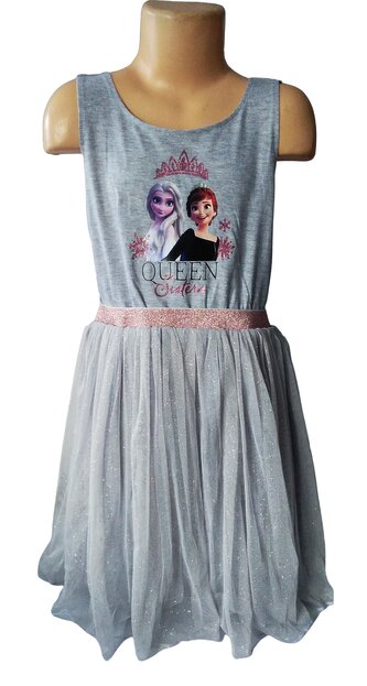 Dívčí šaty FROZEN ANNA A ELSA luxusní s tylem šedé, velikost: 110