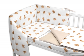 Mantinel s povlečením do postýlky, 3D sada Bavlna, Míša - bílá s potiskem; 120x90