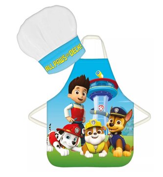 Dětská zástěra TLAPKOVÁ PATROLA set s čepicí před věží
