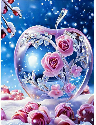 Malowanie po numerach Szklane jabłko z różami w zimowej scenerii 50x40cm 2001423