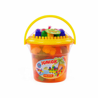 Polesie 24361 Klocki Junior 57 elementów w pomarańczowym wiaderku Maxi z pokrywką