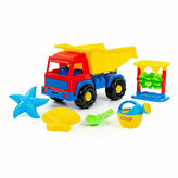 Polesie 58188 Zestaw do piasku Nr582: Panther samochód-wywrotka + Młyn do piasku Nr2 z podstawą, szufelka Nr2, foremki (rozgwiazda Nr2 + muszla nr2), konewka mała Nr3