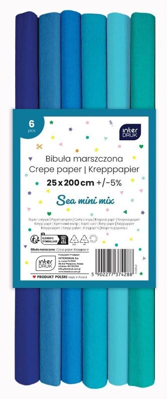 Bibuła marszczona Sea mini mix 6szt 200x25cm