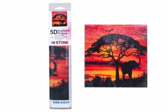 Haft Diamentowy Diamentowa mozaika Słoń Zachód Słońca Sawanna 40x30cm 1004944