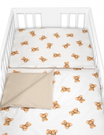 Povlečení do postýlky, bavlna, 2D sada, Míša - bílá s potiskem, 135x100; 135x100