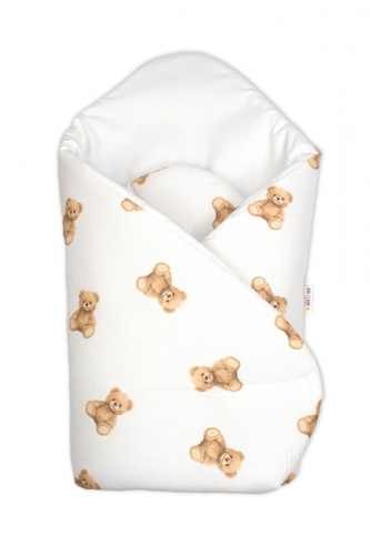 Novorozenecká bavlněná zavinovačka, Míša - bílá s potiskem