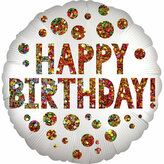 Balon foliowy z satynowymi cekinami Happy Birthday okrągły 43cm w opakowaniu 4177401