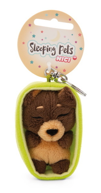 NICI 49990 Brelok Sleeping Pets pies brązowy 8cm, koszyk zielony