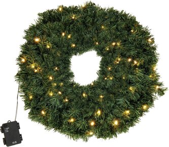 KOOPMAN, 56107 Vánoční věnec na dveře, 60 cm, 30 x LED teplé žluté světlo, na baterie
